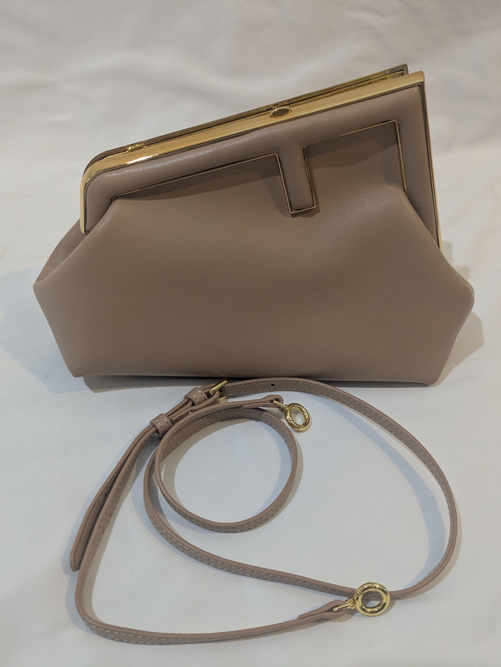 Taupe Leather Frame-Top Crossbody Bag